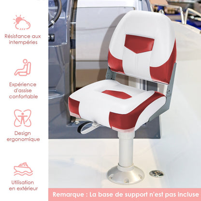 2 Pieces Folding Low-Back Boat Chair Set with Long Fixation Strap-Red