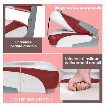 2 Pieces Folding Low-Back Boat Chair Set with Long Fixation Strap-Red