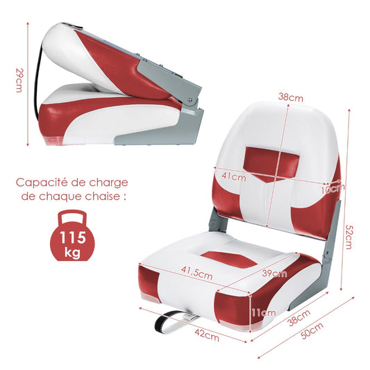2 Pieces Folding Low-Back Boat Chair Set with Long Fixation Strap-Red