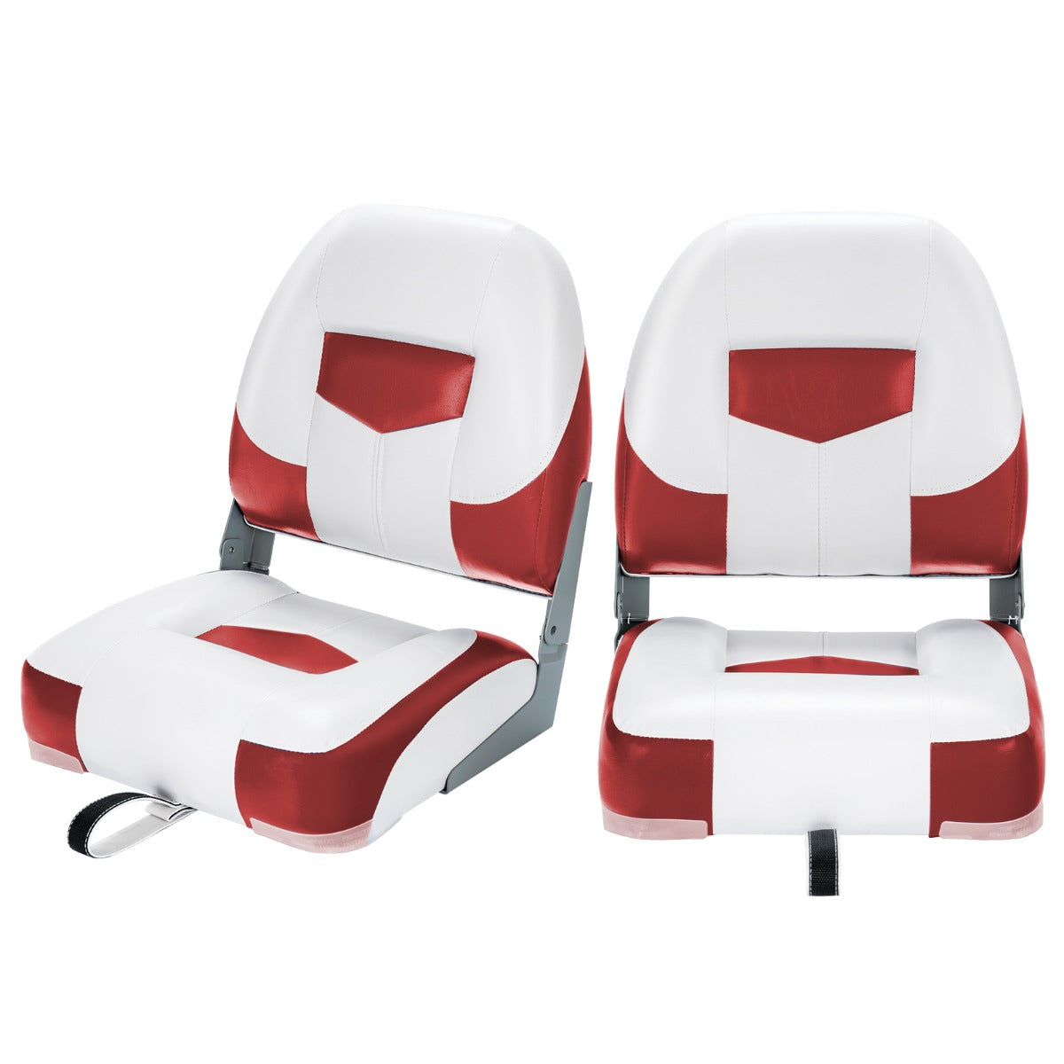 2 Pieces Folding Low-Back Boat Chair Set with Long Fixation Strap-Red