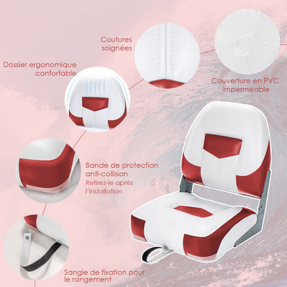 2 Pieces Folding Low-Back Boat Chair Set with Long Fixation Strap-Red