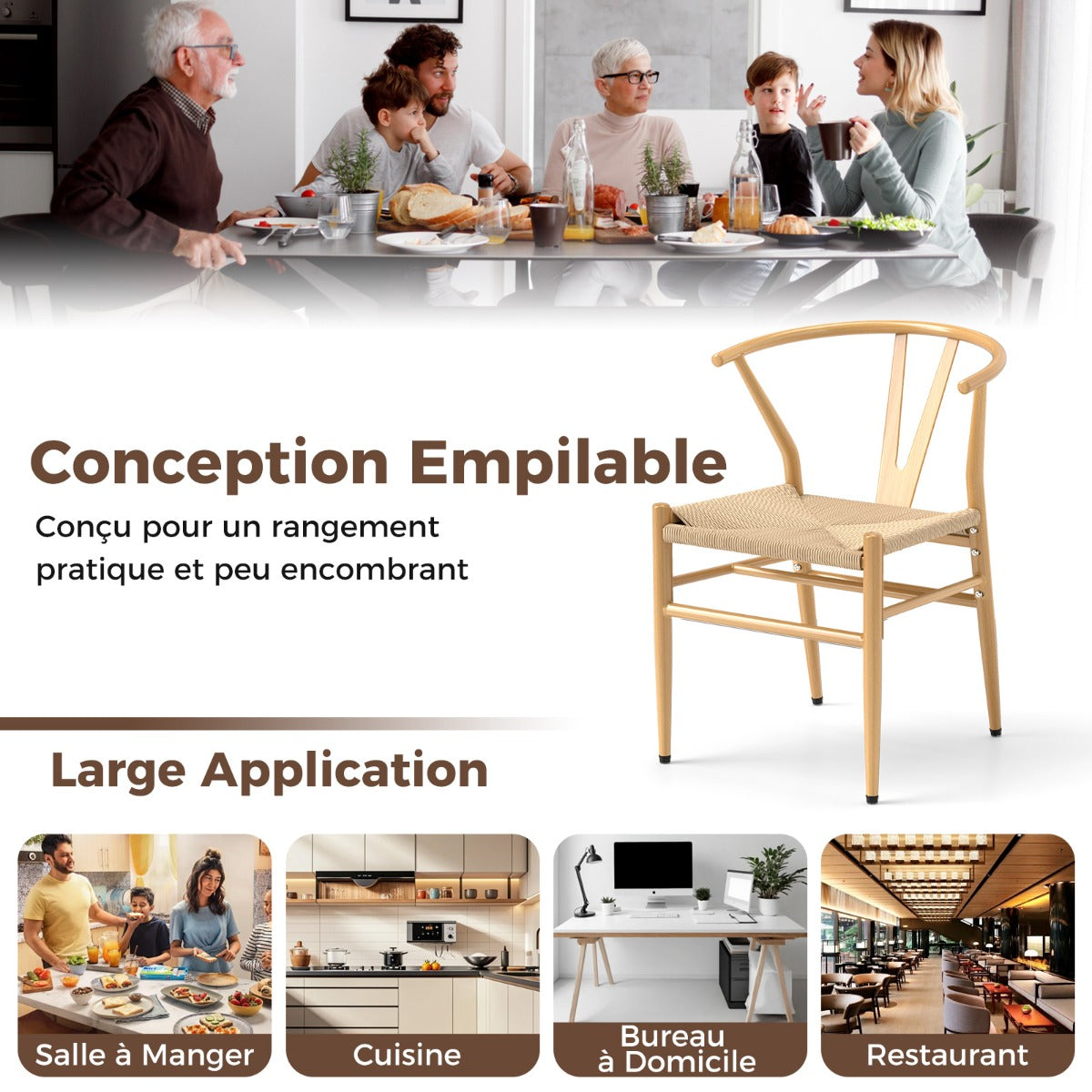 Mid-Century Modern Wishbone Dining Chair Set of 2-Natural