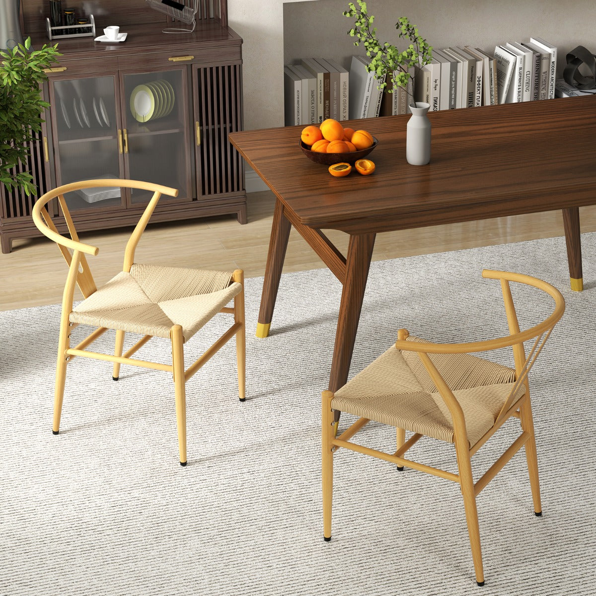 Mid-Century Modern Wishbone Dining Chair Set of 2-Natural