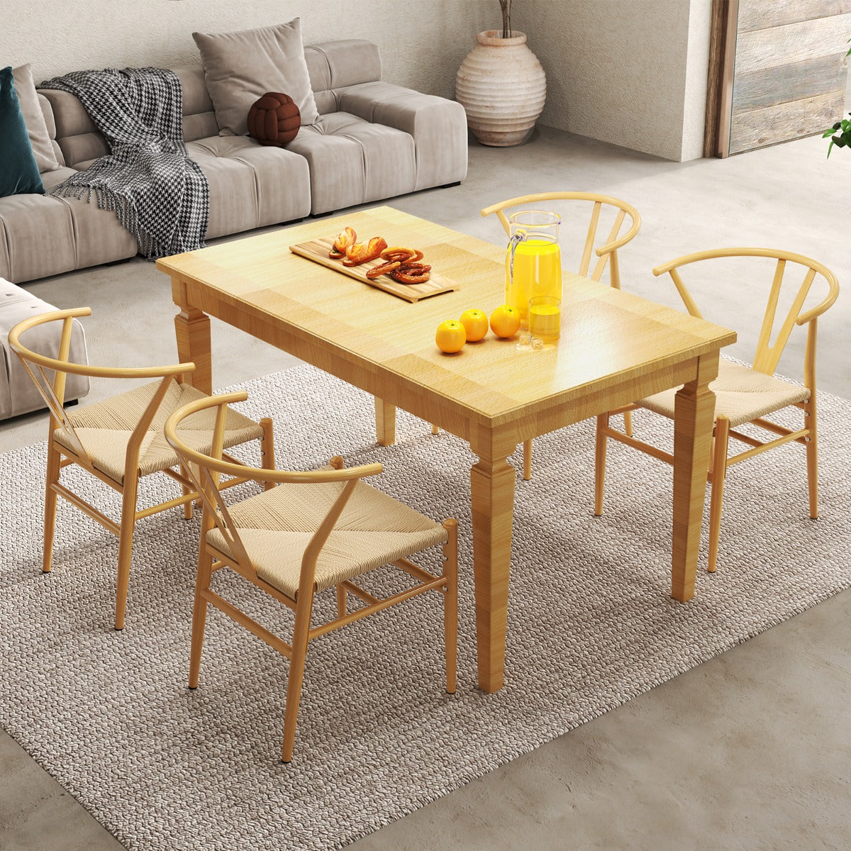 Mid-Century Modern Wishbone Dining Chair Set of 2-Natural