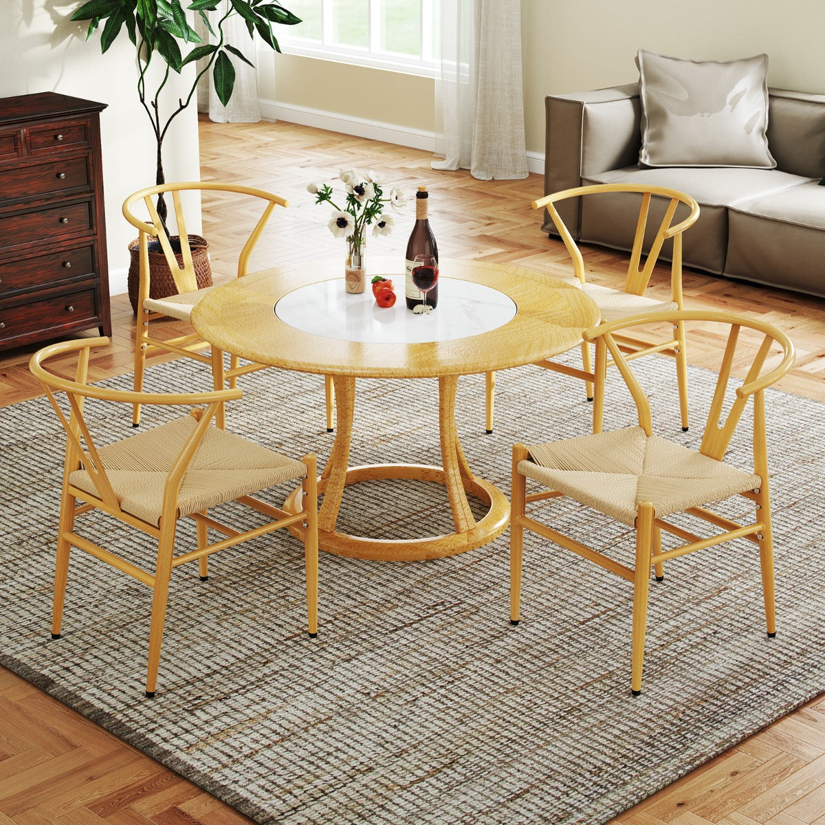 Mid-Century Modern Wishbone Dining Chair Set of 2-Natural