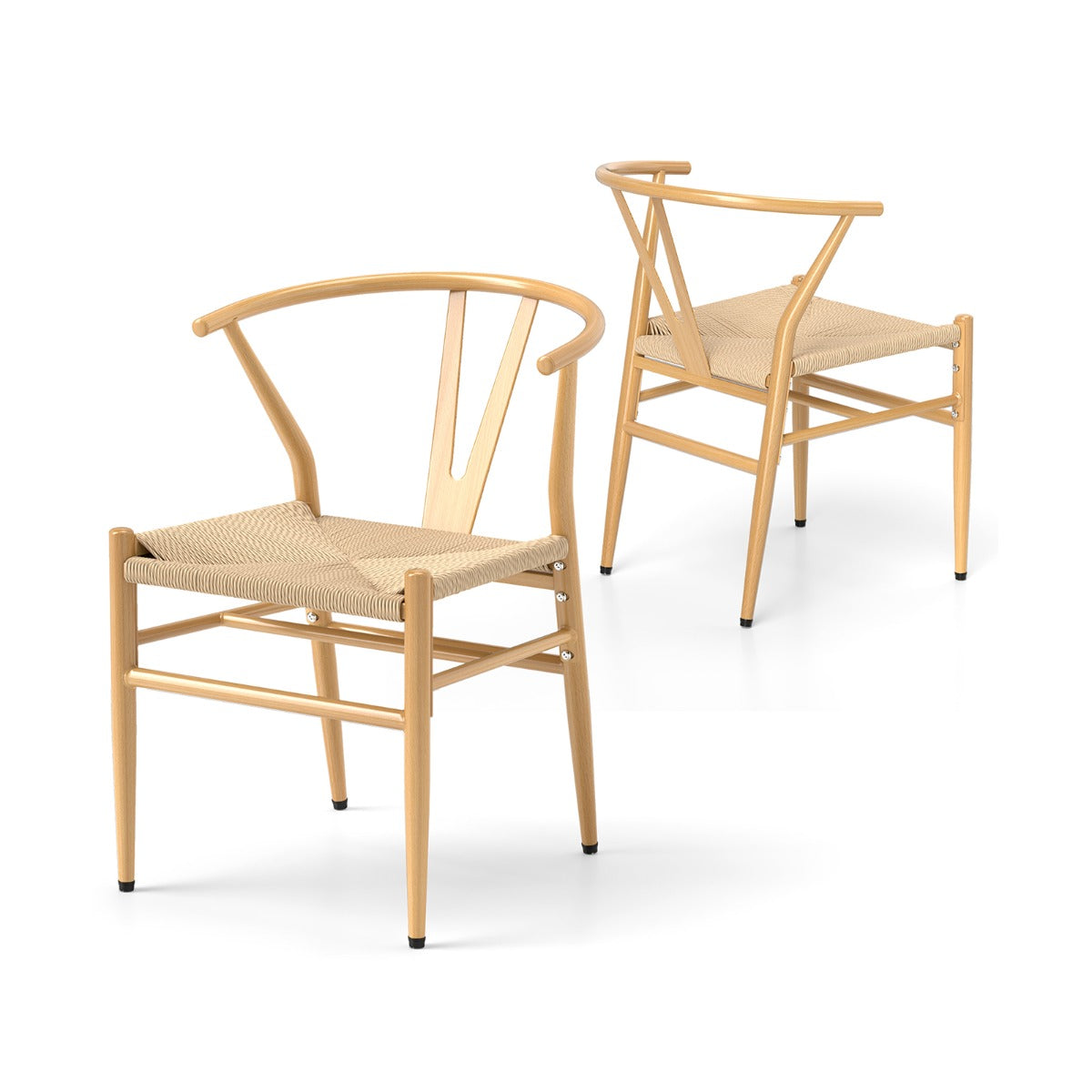 Mid-Century Modern Wishbone Dining Chair Set of 2-Natural