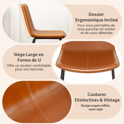 Dining Chair Set of 2 with Metal Legs and Vintage Stitching-Brown