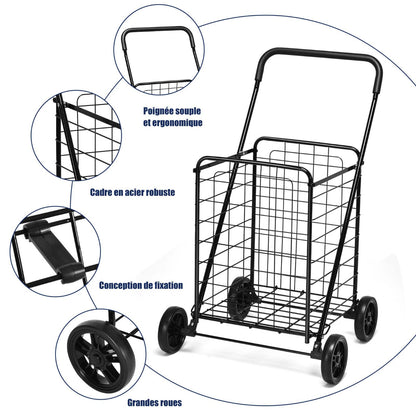 Shopping Cart Folding Shopping Cart Trolley with Wheels Black