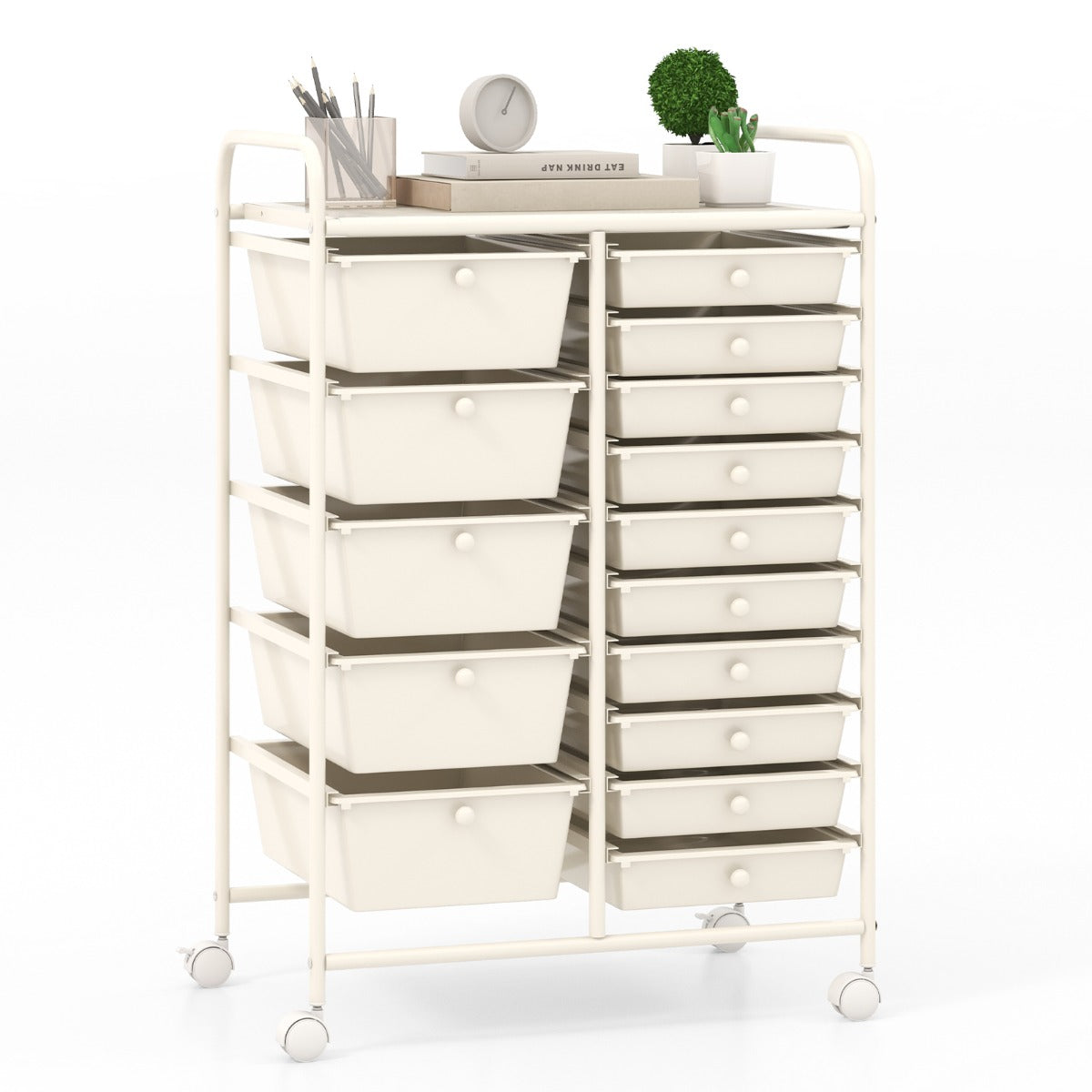 15-Drawer Utility Rolling Organizer Cart Multi-Use Storage-White