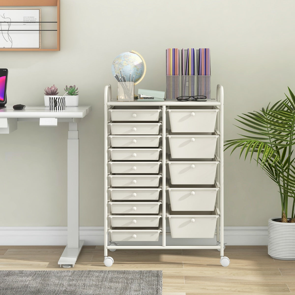 15-Drawer Utility Rolling Organizer Cart Multi-Use Storage-White