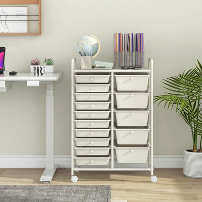 15-Drawer Utility Rolling Organizer Cart Multi-Use Storage-White