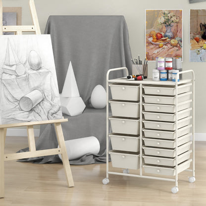 15-Drawer Utility Rolling Organizer Cart Multi-Use Storage-White
