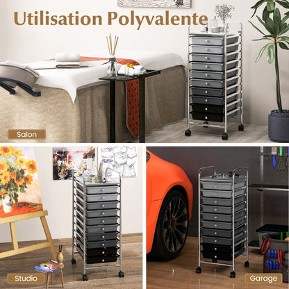 10 Drawer Rolling Storage Cart Organizer with 4 Universal Casters-Gradient Gray