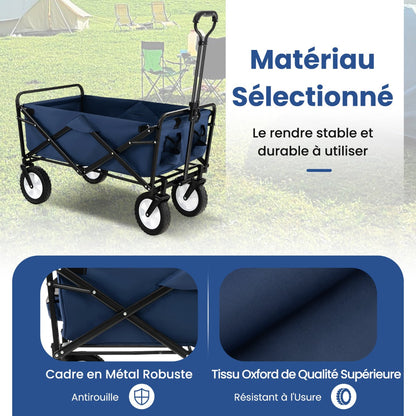 eavy Duty Camping Garden Cart with Adjustable Handle and Drink Holders-Navy