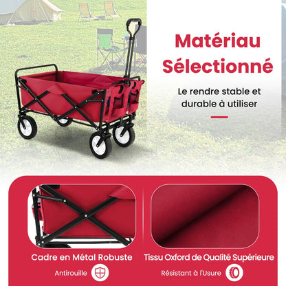 eavy Duty Camping Garden Cart with Adjustable Handle and Drink Holders-Red