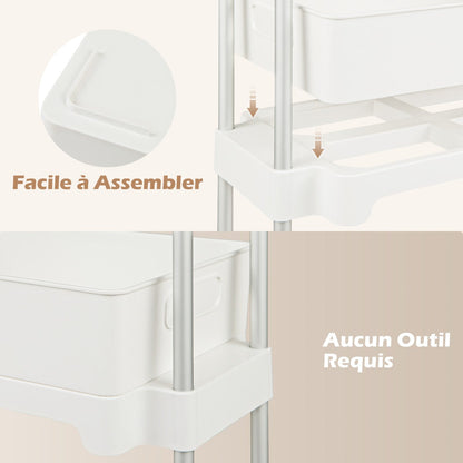 3-Tier Rolling Utility Cart Storage Trolley with Removable Cover and Shelves-White