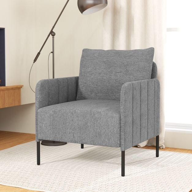 Chenille Single Seat Sofa with Cushion and Adjustable Foot Pads-Grey
