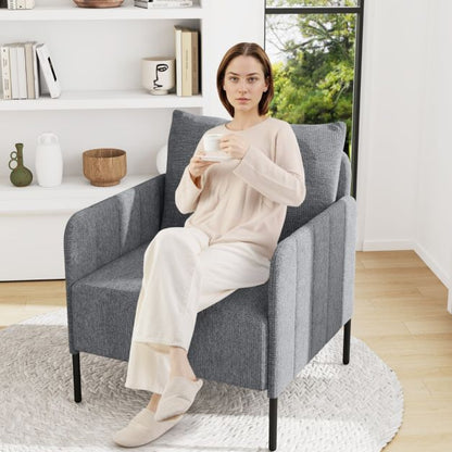 Chenille Single Seat Sofa with Cushion and Adjustable Foot Pads-Grey