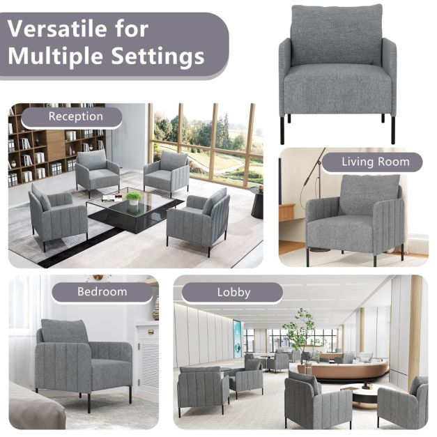 Chenille Single Seat Sofa with Cushion and Adjustable Foot Pads-Grey