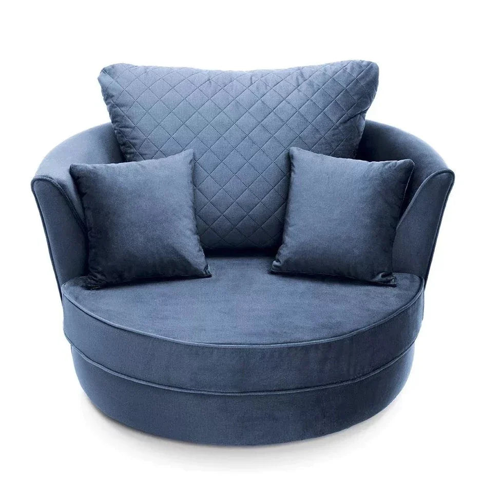 Chic Velvet Swivel Chair - Dark Blue