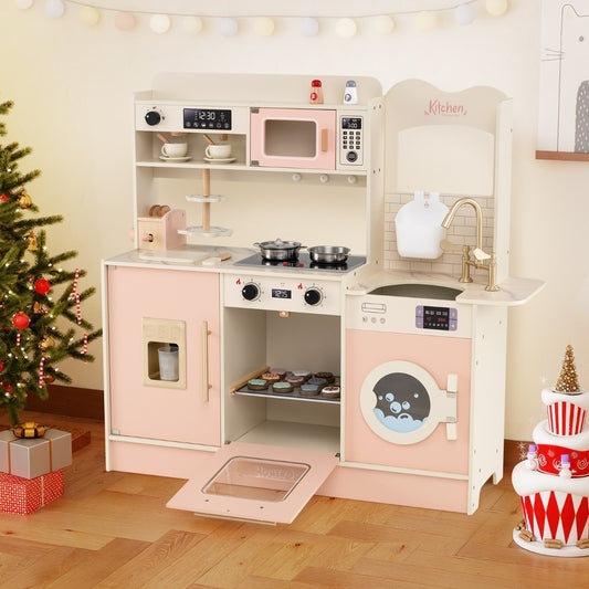 Children Pretend Toy Kitchen Playset with Stoves and Coffee Machine-Pink