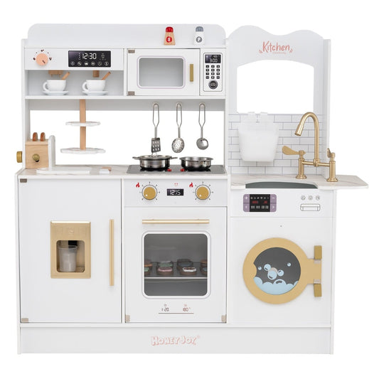 Children Pretend Toy Kitchen Playset with Stoves and Coffee Machine-White
