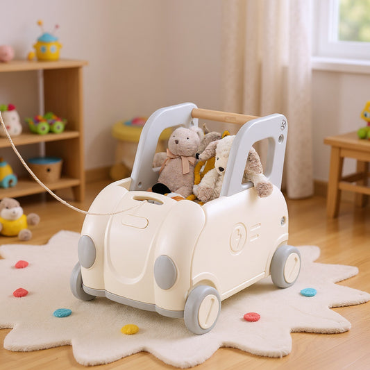 Children Push Walker Cart with Handle and Wheels-White