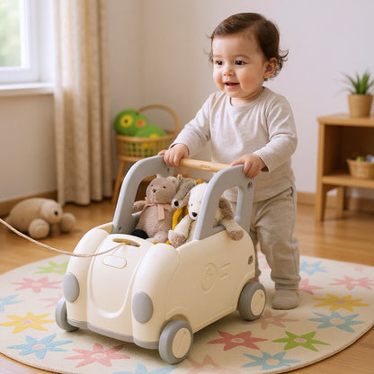 Children Push Walker Cart with Handle and Wheels-White