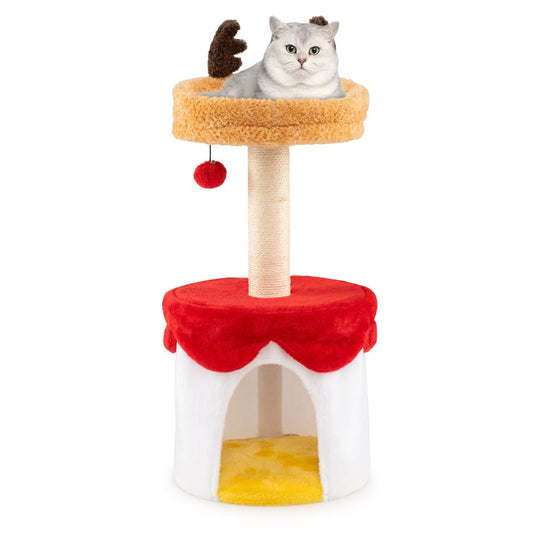 Christmas Cat Tree with Bed 80 CM Modern Kitten Tower with Sisal Scratching Post-Orange