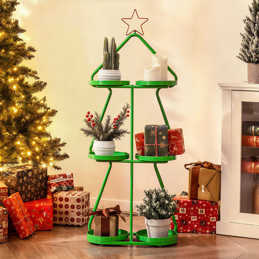 Christmas Plant Stand 3-Tier Tree-Shaped Side Table-Green