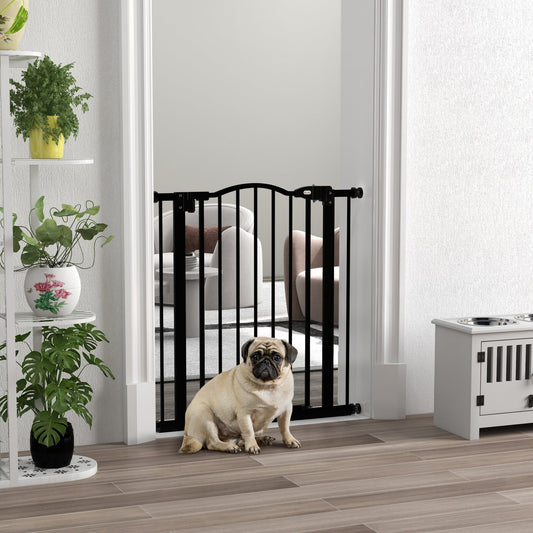 PawHut Metal 74-80cm Regulowana Bramka dla Zwierząt Bariera Bezpieczeństwa z Automatycznie Zamykającymi się Drzwiami Czarny