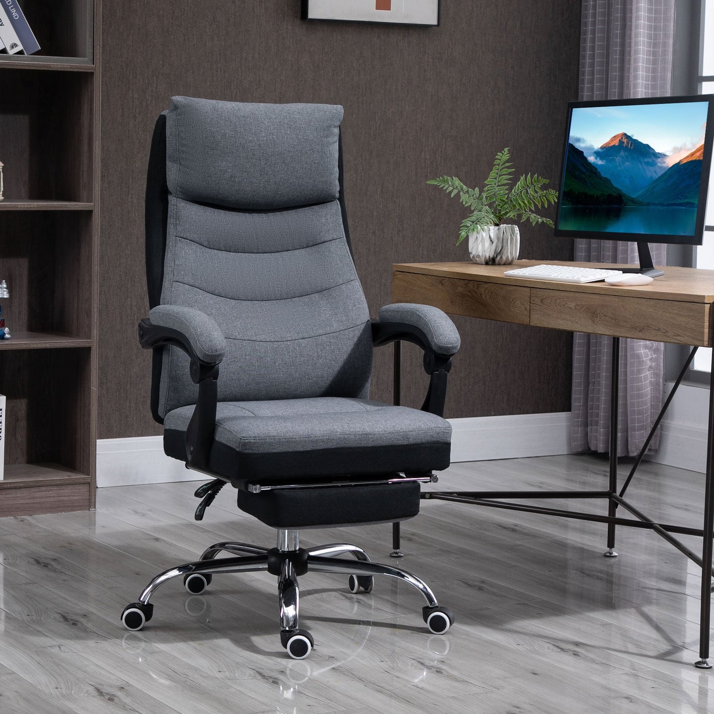 Vinsetto Office Chair, Executive Desk Chair 135¡ Reclining Computer Chair with Adjustable Height, Retractable Footrest and Swivel Wheels, Grey