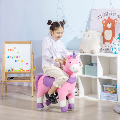 Ride On Unicorn Walking Horse Toy with Wheels Mechanical Rocking Pony Gift for 3-6 Years Girls Boys Pink