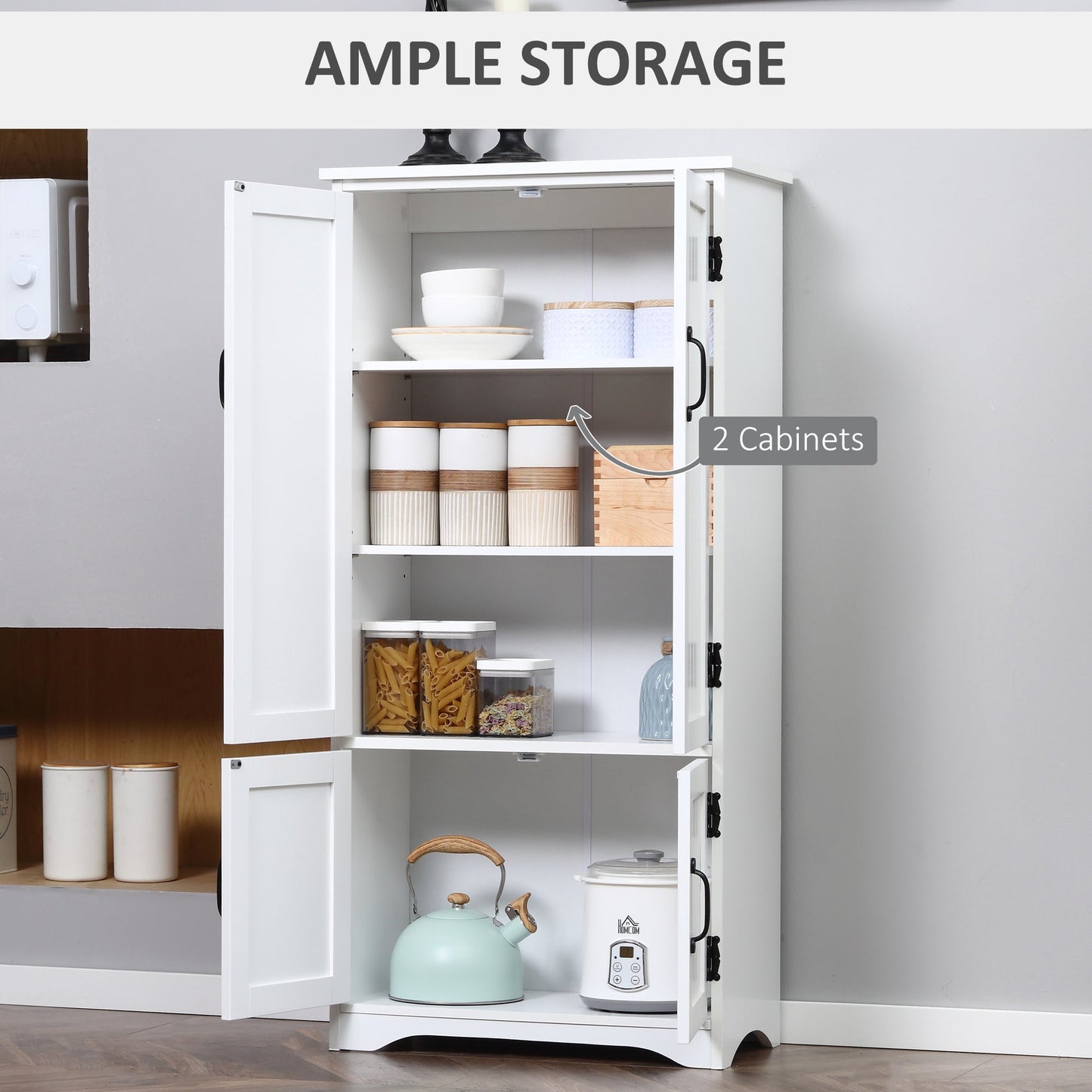 HOMCOM Accent Floor Storage Cabinet Kitchen Cupboard with Adjustable Shelves and 2 Lower Doors, White