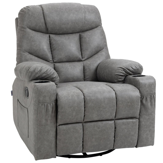 HOMCOM Thick Padded Faux Leather Recliner Armchair - Light Grey