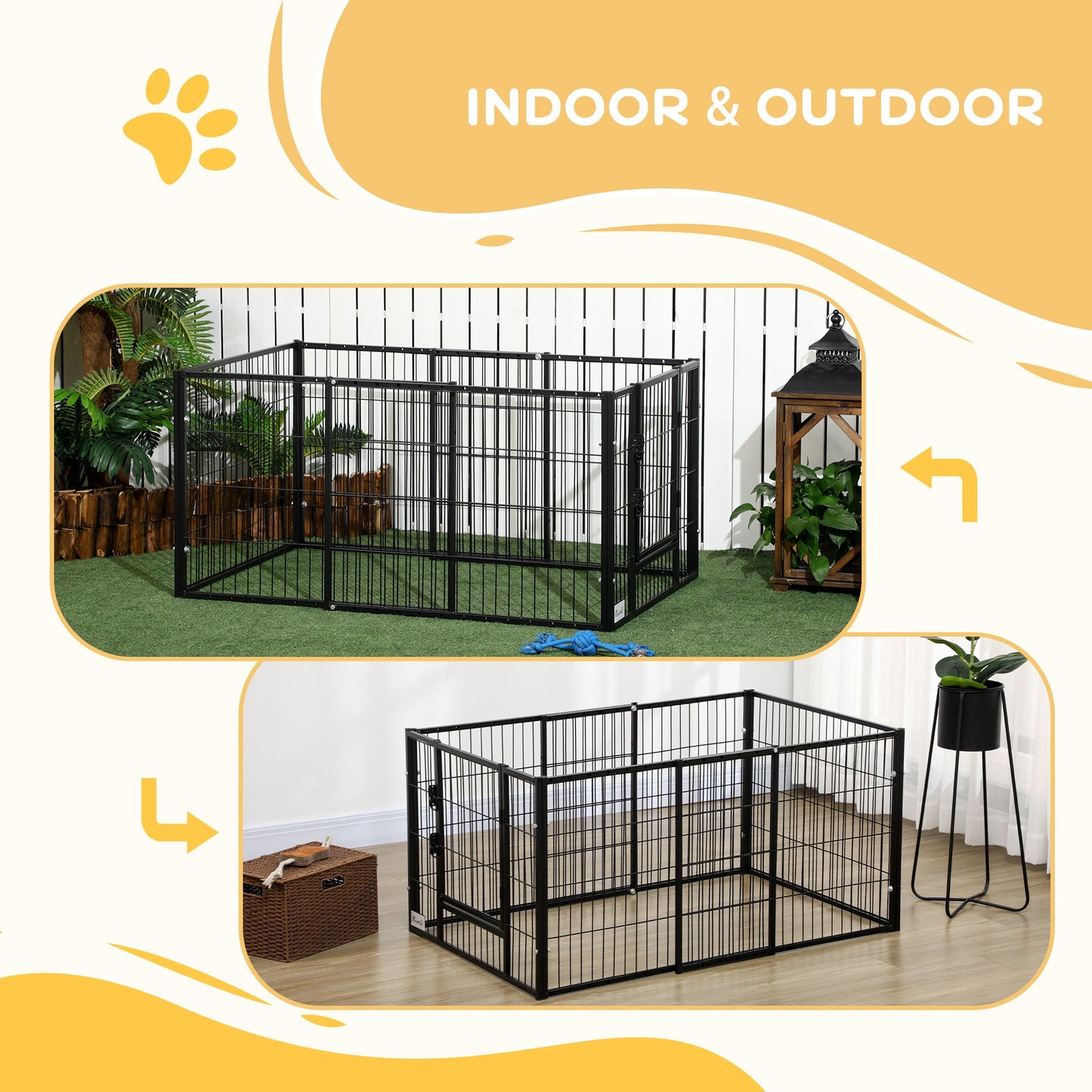 PawHut 82.5-150 x 61cm Heavy Duty Pet Playpen, 6 Panel Exercise Pen for Dogs, with Adjustable Length, for Indoors and Outdoors, Small Dogs