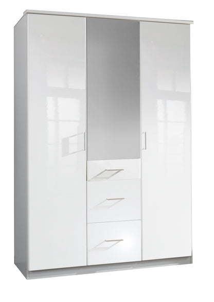 Clappen 3 Door 3 Drawer Mirrored Gloss Wardrobe - White