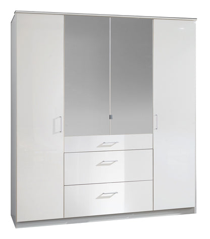 Clappen 4 Door 3 Drawer Mirrored Gloss Wardrobe - White