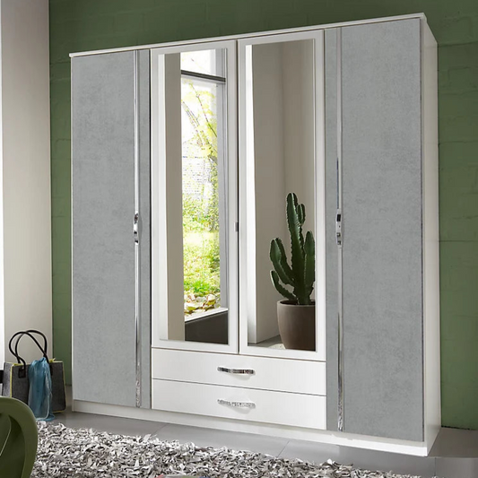 DAYTON 4 Door Wardrobe White and Grey 180cm