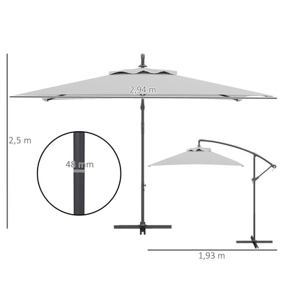 Outsunny 3(m) Parasol wysięgnikowy z podstawą poprzeczną - jasnoszary