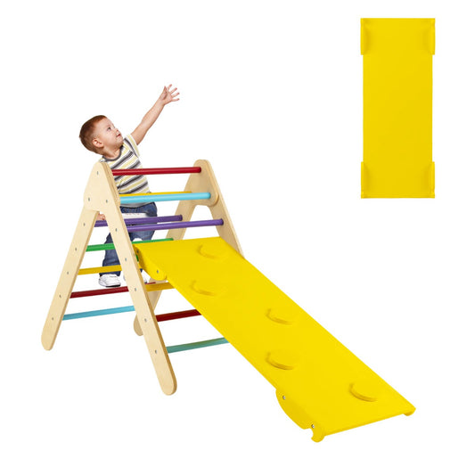 3-in-1 Kid Wooden Climbing Triangle Set Sliding with Reversible Ramp