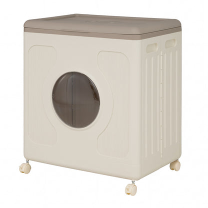 Clothes Storage Box with Lid and Wheels for Bedding Organization-Gray &amp; White