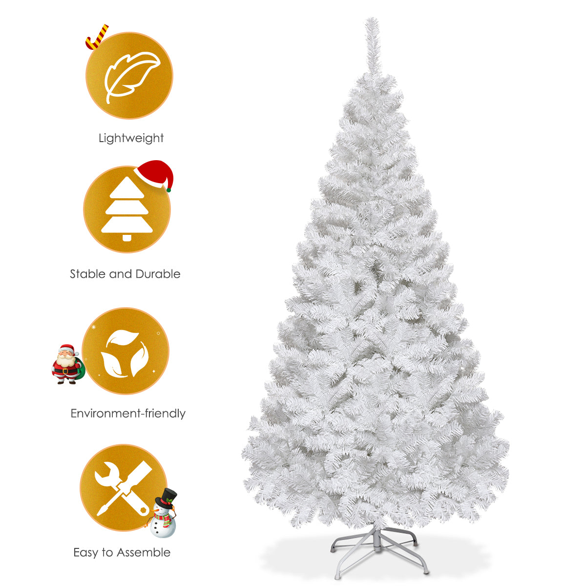 5/6/7/8 Feet White Artificial Christmas Tree with Metal Stand-6 ft
