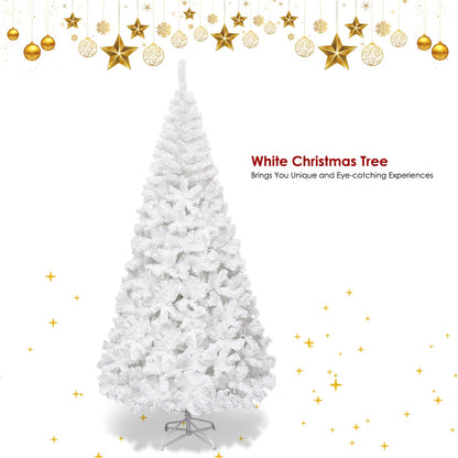5/6/7/8 Feet White Artificial Christmas Tree with Metal Stand-7 ft