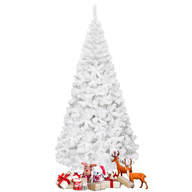 5/6/7/8 Feet White Artificial Christmas Tree with Metal Stand-8 ft
