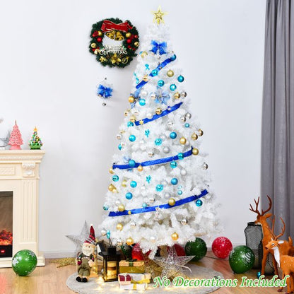5/6/7/8 Feet White Artificial Christmas Tree with Metal Stand-8 ft