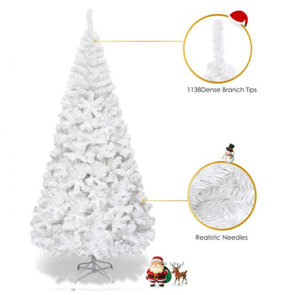 5/6/7/8 Feet White Artificial Christmas Tree with Metal Stand-8 ft