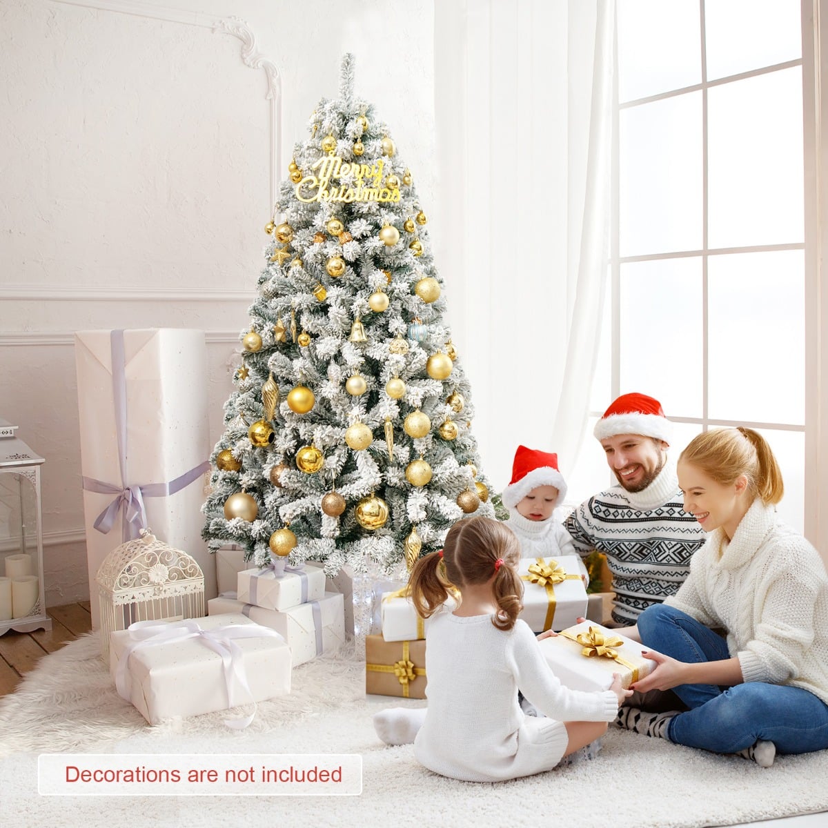 Snow Flocked Artificial Christmas Tree with 600/1010 Tips-6FT