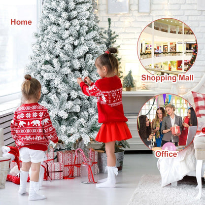 Snow Flocked Artificial Christmas Tree with 600/1010 Tips-6FT