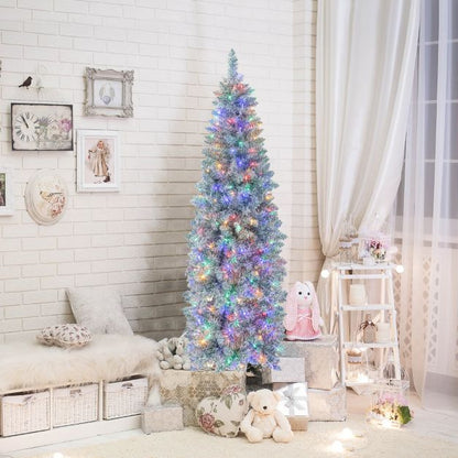 150/180 cm Slim Pencil Christmas Tree with 343/475 Branch Tips and 190/250 Colorful LED Lights-180 cm
